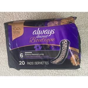 Always Discreet Boutique Incontinence PADS #6 Extra Heavy Long 20 Pack
